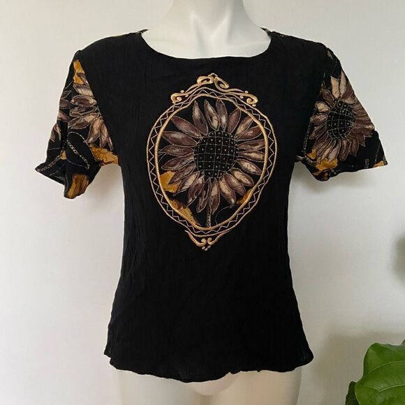 Carole Little Retro 90s Y2K sunflower short sleeve top - Picture 1 of 8